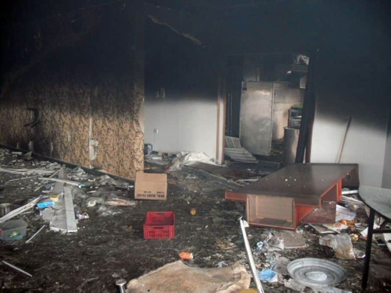 Benghazi compound burned out The interior of the embassy canteen on the morning after the 2012 attack. Photo by Morgan Jones 768x576